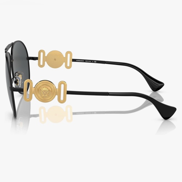 Versace Unisex Aviator Sunglasses black matte Frame, Brown/Black Len… - Picture 2 of 5